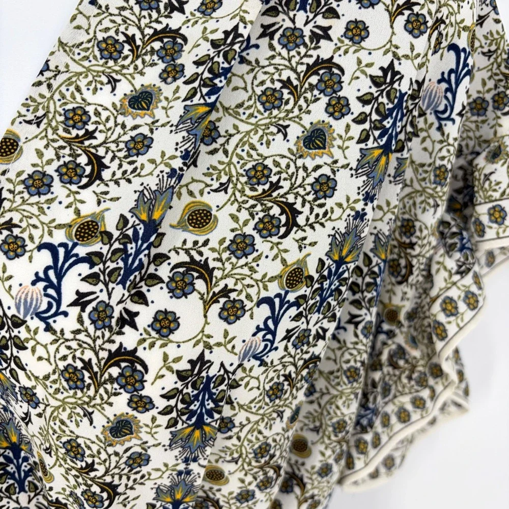 Blouse Womens Small Garden Floral Flutter Sleeve Tie Waist Boho Chic Teacher - Picture 7 of 11